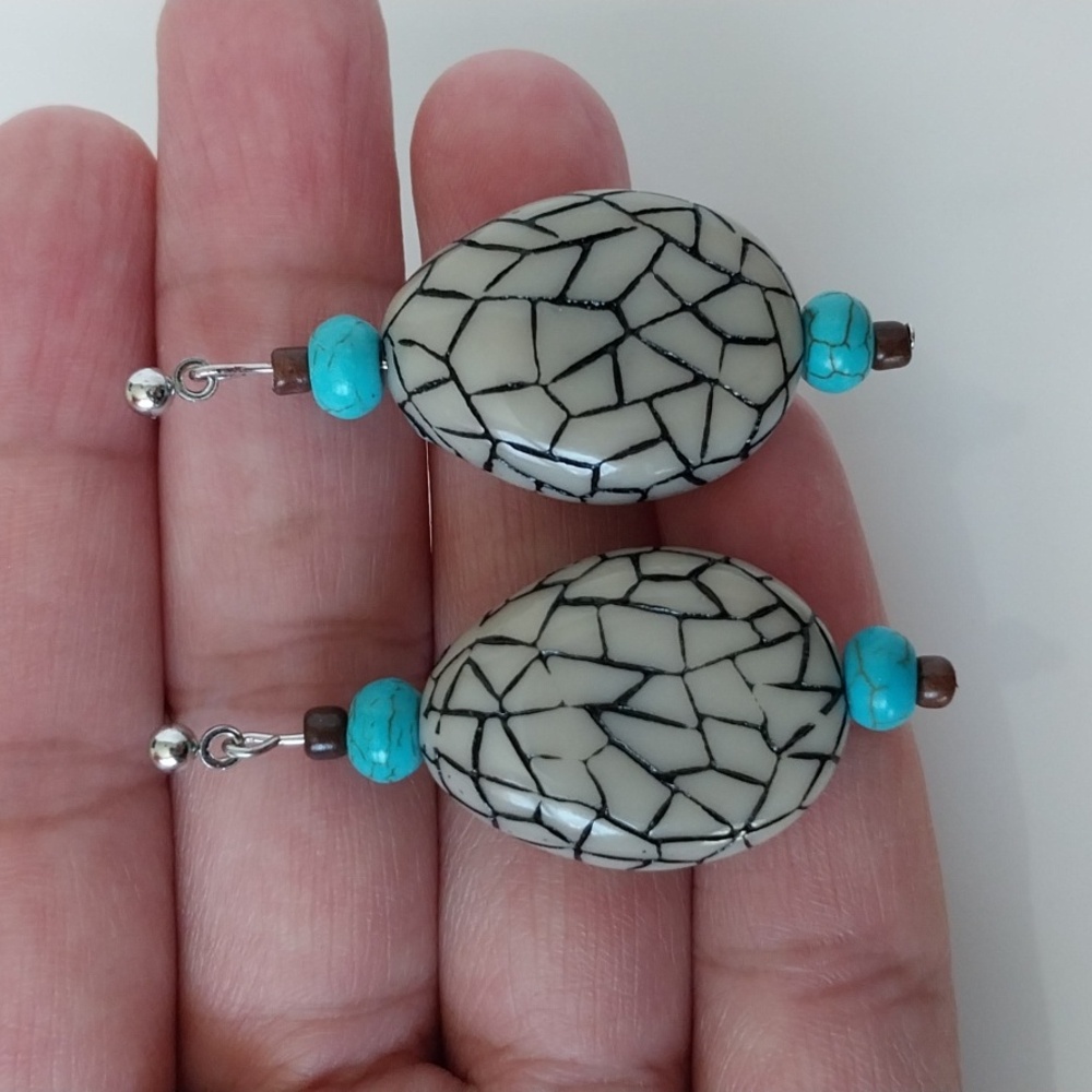 Elegant Mosaic Drop Earrings Handmade Dangle Stud Post Lightweight Bohemian